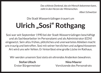 Traueranzeige von Ulrich Rothgang von Dinkelsbühl/ Feuchtwangen