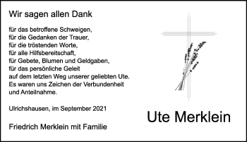 Traueranzeige von Ute Merklein von GE