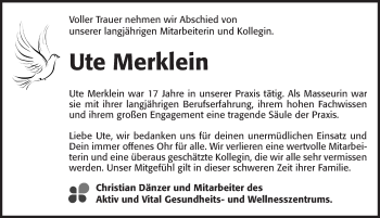Traueranzeige von Ute Merklein von Rothenburg