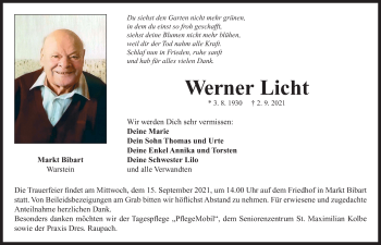 Traueranzeige von Werner Licht von Neustadt/ Scheinfeld/ Uffenheim