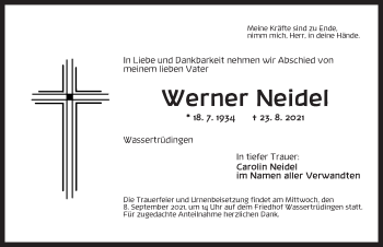 Traueranzeige von Werner Neidel von Dinkelsbühl/ Feuchtwangen