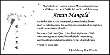 Traueranzeige von Armin Mangold von Rothenburg