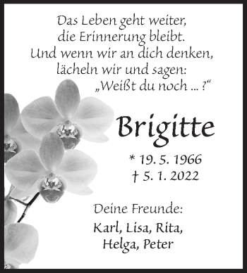 Traueranzeige von Brigitte Friedel von Dinkelsbühl/ Feuchtwangen