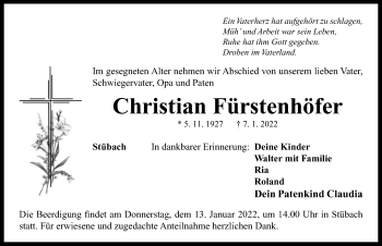 Traueranzeige von Christian Fürstenhöfer von Neustadt/ Scheinfeld/ Uffenheim