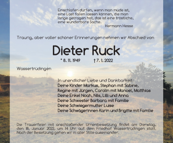 Traueranzeige von Dieter Ruck von Dinkelsbühl/ Feuchtwangen