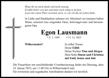 Traueranzeige von Egon Lausmann von Neustadt/ Scheinfeld/ Uffenheim