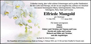 Traueranzeige von Elfriede Mangold von Rothenburg