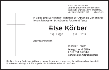 Traueranzeige von Else Körber von Ansbach