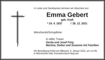 Traueranzeige von Emma Gebert von Dinkelsbühl/ Feuchtwangen