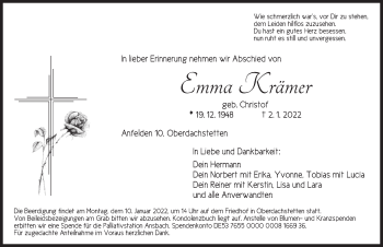 Traueranzeige von Emma Krämer von Ansbach