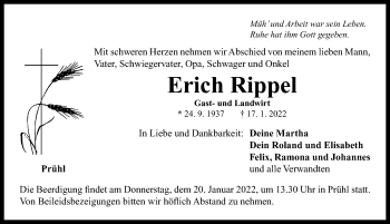 Traueranzeige von Erich Rippel von Neustadt/ Scheinfeld/ Uffenheim