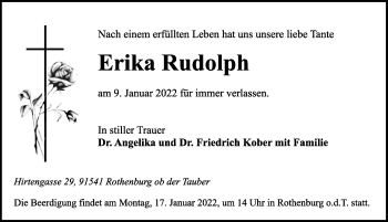 Traueranzeige von Erika Rudolph von Rothenburg