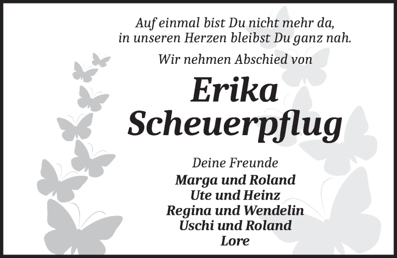  Traueranzeige für Erika Scheuerpflug vom 14.01.2022 aus Ansbach