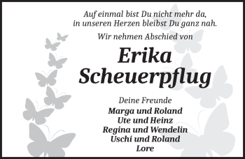 Traueranzeige von Erika Scheuerpflug von Ansbach