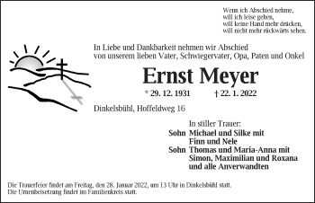 Traueranzeige von Ernst Meyer von Dinkelsbühl/ Feuchtwangen