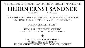 Traueranzeige von Ernst Sandner von Neustadt/ Scheinfeld/ Uffenheim