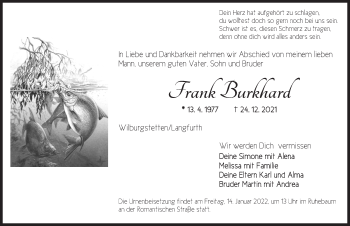 Traueranzeige von Frank Burkhard von Dinkelsbühl/ Feuchtwangen