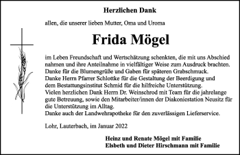 Traueranzeige von Frida Mögel von Ansbach