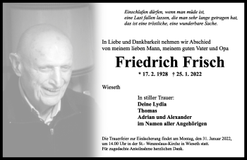 Traueranzeige von Friedrich Frisch von Ansbach