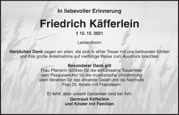 Traueranzeige von Friedrich Käfferlein von Dinkelsbühl/ Feuchtwangen