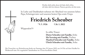 Traueranzeige von Friedrich Scheuber von Ansbach