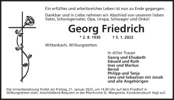 Traueranzeige von Georg Friedrich von Dinkelsbühl/ Feuchtwangen