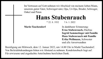 Traueranzeige von Hans Stubenrauch von Neustadt/ Scheinfeld/ Uffenheim