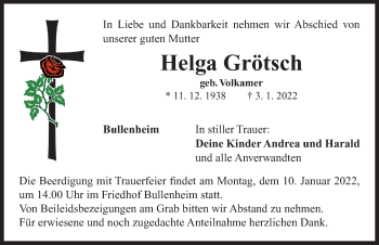 Traueranzeige von Helga Grötsch von Neustadt/ Scheinfeld/ Uffenheim