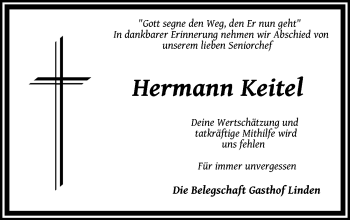 Traueranzeige von Hermann Keitel von Rothenburg