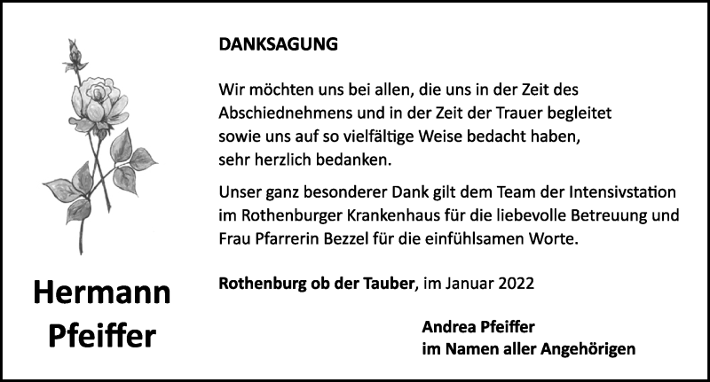  Traueranzeige für Hermann Pfeiffer vom 15.01.2022 aus Rothenburg