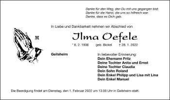 Traueranzeige von Ilma Oefele von Dinkelsbühl/ Feuchtwangen