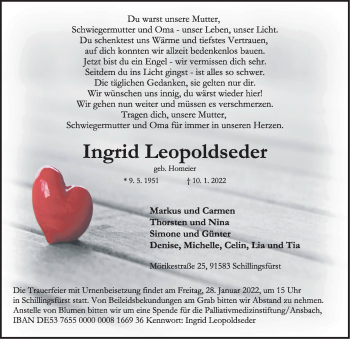 Traueranzeige von Ingrid Leopoldseder von Rothenburg
