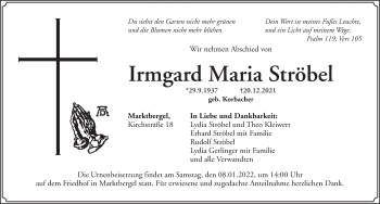 Traueranzeige von Irmgard Maria Ströbel von Rothenburg