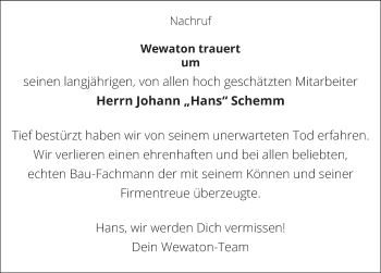 Traueranzeige von Johann Schemm von Neustadt/ Scheinfeld/ Uffenheim