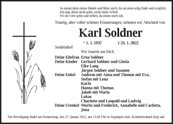 Traueranzeige von Karl Soldner von Dinkelsbühl/ Feuchtwangen