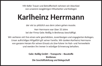 Traueranzeige von Karlheinz Herrmann von Dinkelsbühl/ Feuchtwangen