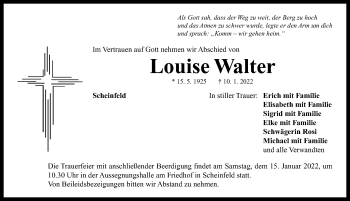 Traueranzeige von Louise Walter von Neustadt/ Scheinfeld/ Uffenheim