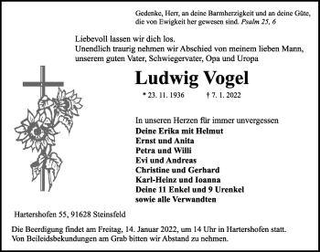 Traueranzeige von Ludwig Vogel von Rothenburg