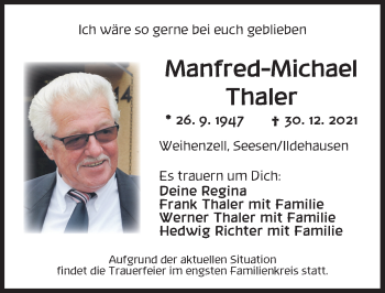 Traueranzeige von Manfred-Michael Thaler von Ansbach