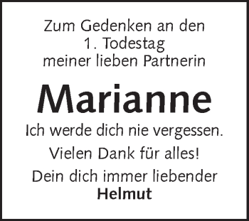 Traueranzeige von Marianne Stierhof von Ansbach