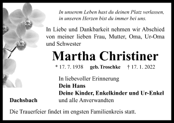 Traueranzeige von Martha Christiner von Neustadt/ Scheinfeld/ Uffenheim