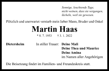 Traueranzeige von Martin Haas von Neustadt/ Scheinfeld/ Uffenheim