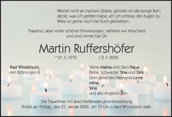 Traueranzeige von Martin Ruffershöfer von Neustadt/ Scheinfeld/ Uffenheim