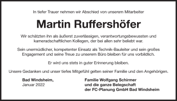 Traueranzeige von Martin Ruffershöfer von Neustadt/ Scheinfeld/ Uffenheim