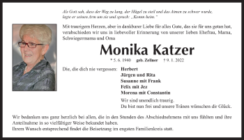 Traueranzeige von Monika Katzer von Neustadt/ Scheinfeld/ Uffenheim