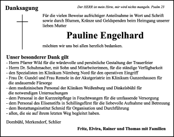 Traueranzeige von Pauline Engelhard von Rothenburg