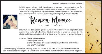 Traueranzeige von Romina Monaco von Neustadt/ Scheinfeld/ Uffenheim