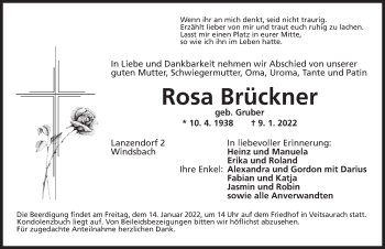 Traueranzeige von Rosa Brückner von Ansbach