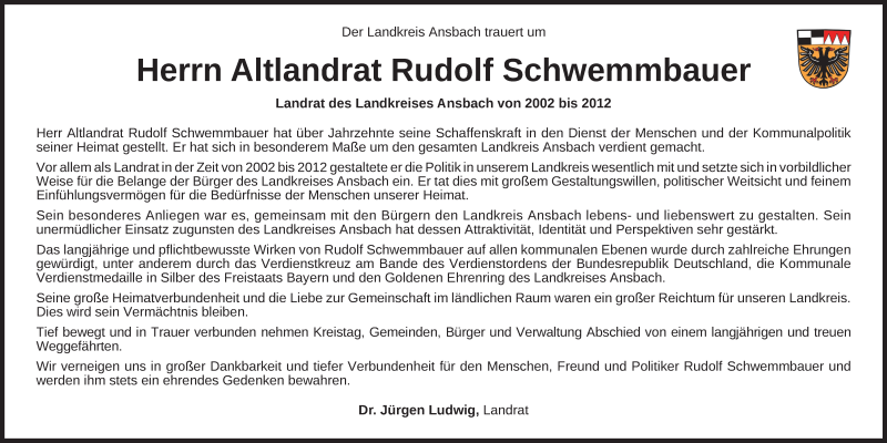  Traueranzeige für Rudolf Schwemmbauer vom 18.01.2022 aus GE