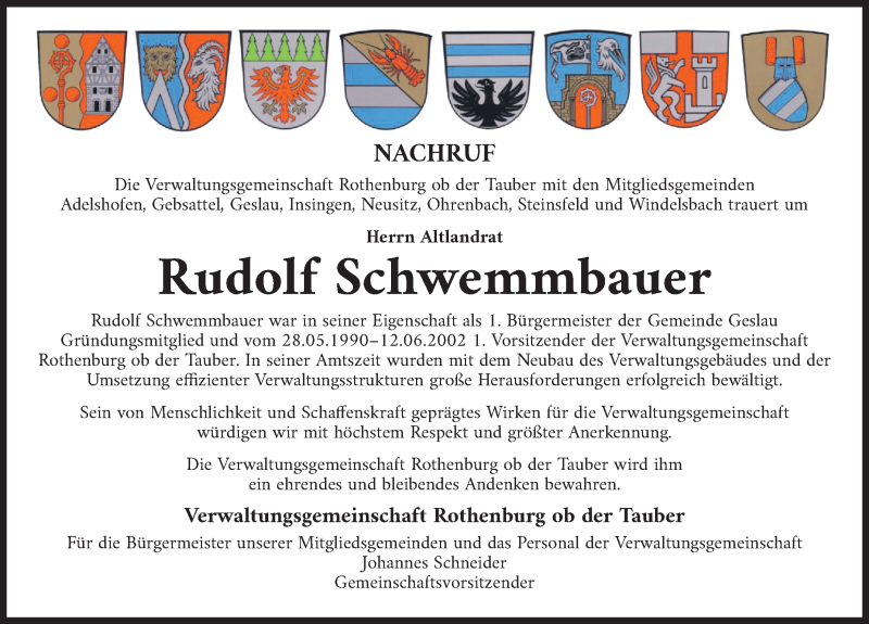  Traueranzeige für Rudolf Schwemmbauer vom 18.01.2022 aus GE